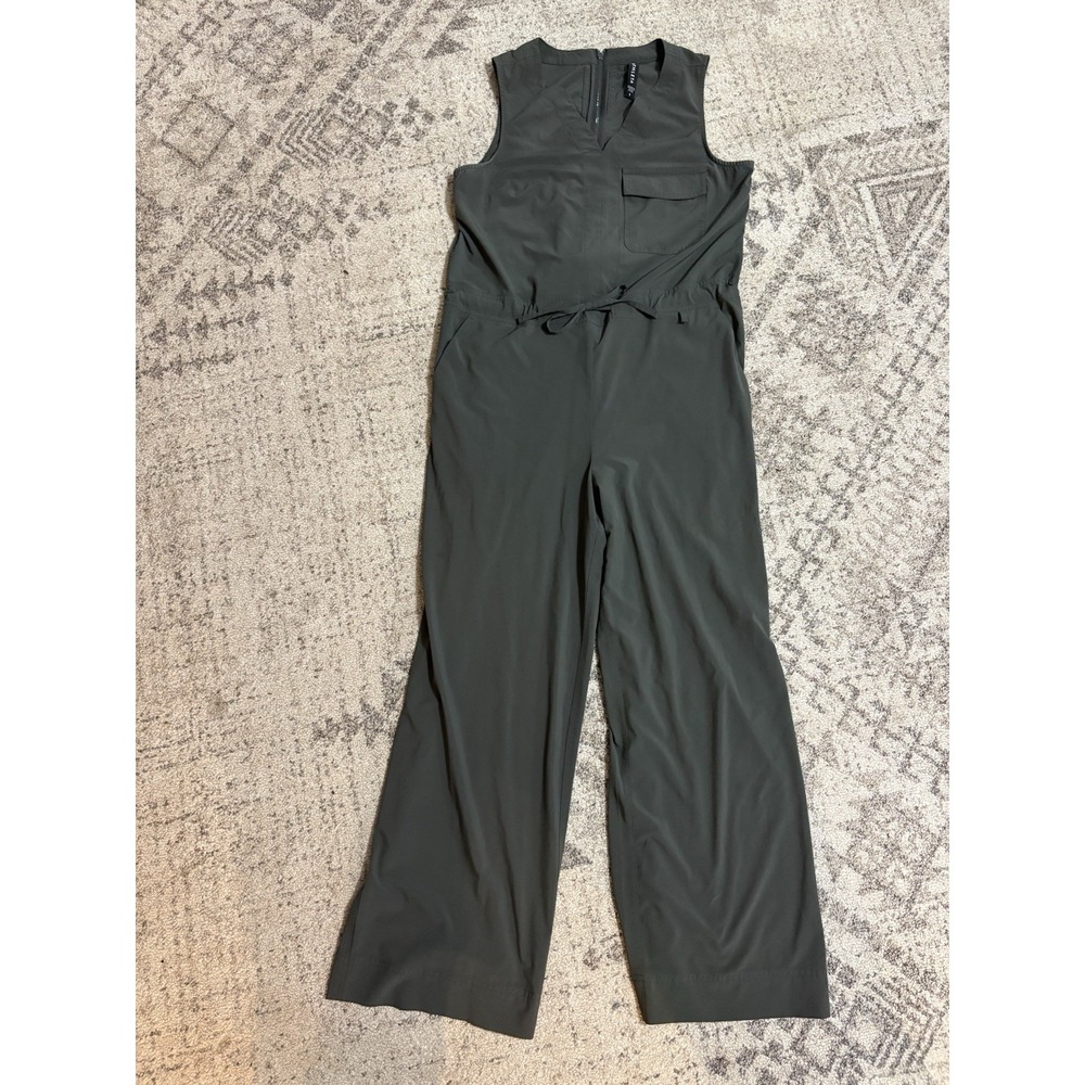 Athleta Topanga Jumpsuit Romper Wide Leg Mountain Olive Cinch Waist Sz S Pockets